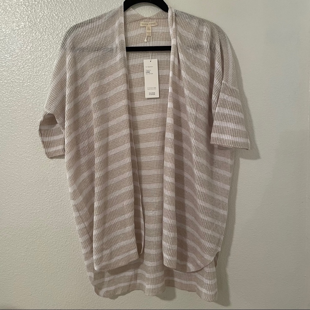 Eileen Fisher Striped Organic Linen Cardigan XS